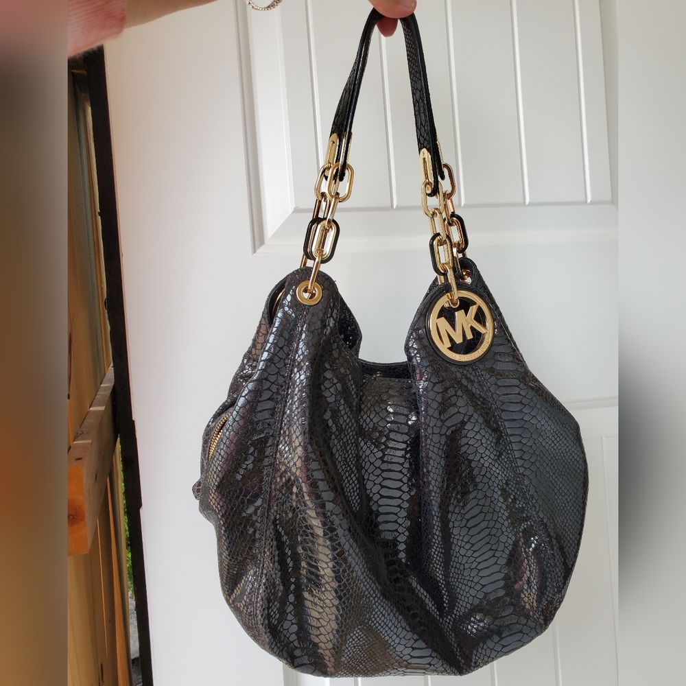 Michael Kors snakeskin handbag gold hardware EUC